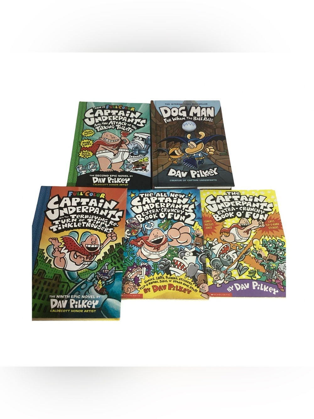Captain Underpants Lot of 5 (3 hard & 2 soft) Books by Dav Pilkey EUC